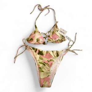 Envya Pink and Green Leaf Bikini Set